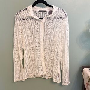 Liz Claiborne White Lace Button-Up Top